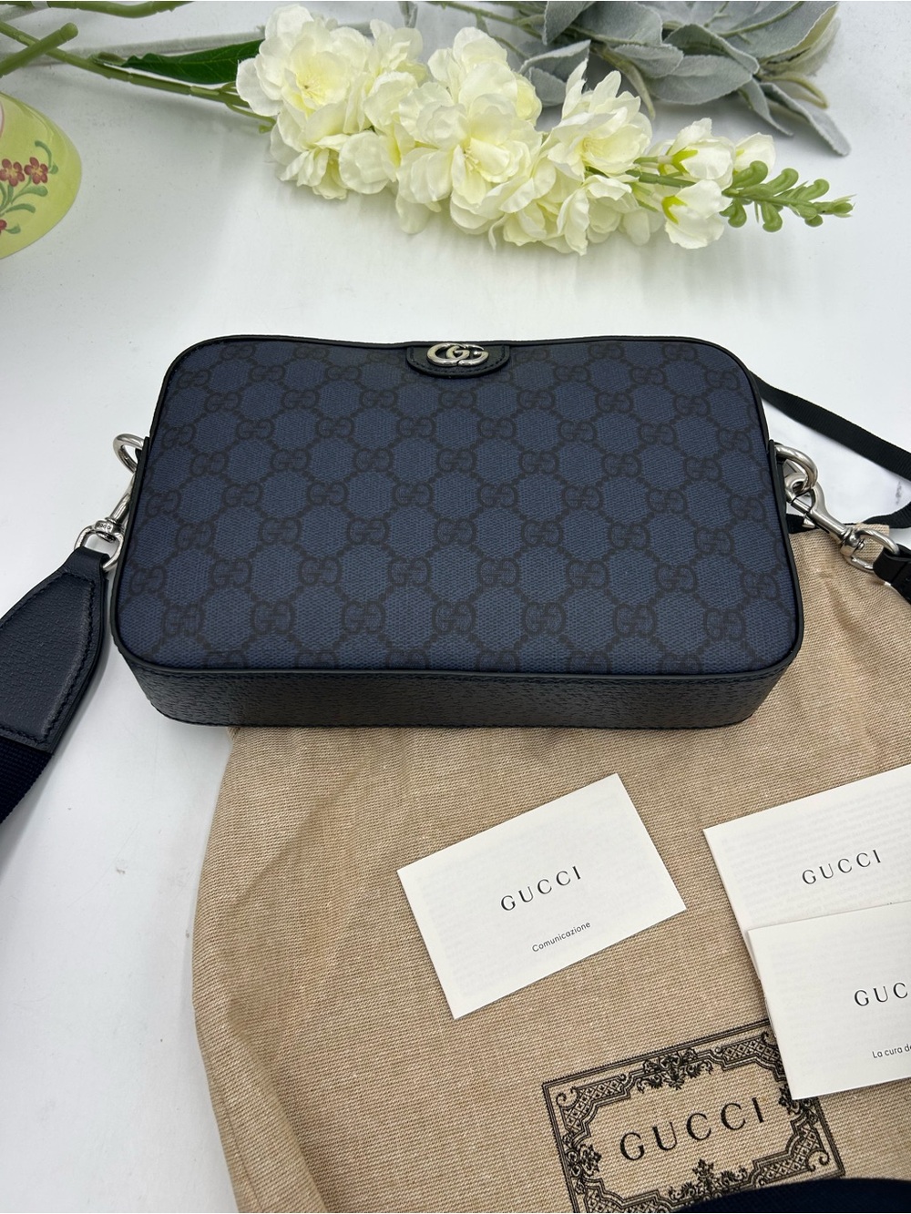 Unisex Gucci, blue/black Ophedia  GG print Crossbody bag made in Italy - Picture 8 of 16
